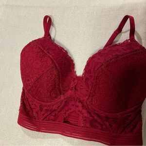 Victoria's Secret’s Very Sexy Lined Plunge Deep Red Lace Bustier/Bra